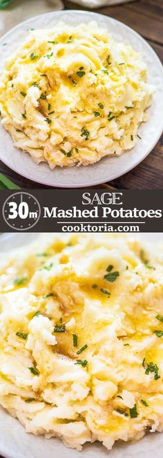 mashed potatoes with parsley on the top and in the middle, served on a white plate