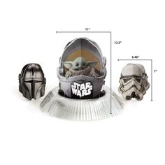 the star wars helmets are on display in front of a white background with measurements for each helmet