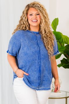 Expand your wardrobe with the addition of this FAB top! This top offers a textured design and a frayed hemline to add a touch of style to your wardrobe! The pretty classic blue color brings a sense of calmness and serenity, while the comfortable fit ensures you'll look and feel your best! 100% Cotton Washed Blue Tops With Frayed Hem And Relaxed Fit, Relaxed Fit Washed Blue Top With Frayed Hem, Denim Blue Cotton Top With Frayed Hem, Blue Cotton Knit Top, Washed Blue Cotton Top With Frayed Hem, Blue Cotton Knit Top With Textured Knit, Blue Textured Knit Cotton Top, Layering Blue Textured Knit Tops, Blue Short Sleeve Top With Frayed Hem