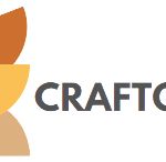 the logo for crafton is shown in grey and orange colors on a white background