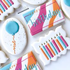 decorated cookies with happy birthday written on them