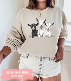 Funny Print Long Sleeve Shirt With Relaxed Fit, Relaxed Fit Long Sleeve Shirt With Funny Print, Funny Print Long Sleeve Relaxed Shirt, Cute Jordans, Goat Shirt, Funny Goat, Sweatshirt Ideas, Farmer Girl, Goat Kidding