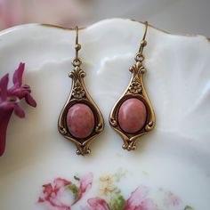 Rhodonite Stone in Brass Setting Jewelry Collection - Etsy Antique Locket, Oval Locket, Dragonfly Necklace, Cameo Necklace, Cabochons Stones, Small Birds, Drop Necklace, Cool Watches, Pendant Necklaces