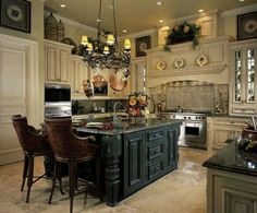 a large kitchen with an island in the middle