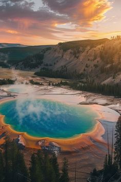 an aerial view of the grand prism in yellowstone national park