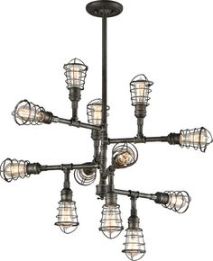 a chandelier with many lights hanging from it