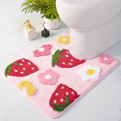 PRICES MAY VARY. Unique Design: The pink toilet rug with its cute strawberry and flower pattern adds charm and natural beauty to your bathroom accessories. Our pink bathroom rugs have a 3D design and varying fiber lengths for extra comfort. This cute bath mat will refresh our bathroom decoration. Super Soft Comfort：Our U shaped toilet rugs are made from soft microfiber. This cute contour bath rug nearly one-inch thick plush pile offers warmth and protects against cold floors. The trendy strawber Strawberry Bathroom, Pink Bathroom Rugs, Bedroom Runner Rug, Bathroom Shower Mat, Cute Bath Mats, Bedroom Mats, Toilet Rug, Bathroom Rugs Bath Mats, Cute Strawberry