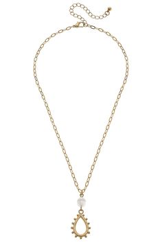 Add a touch of understated elegance to any outfit with our Stacie Studded Metal Teardrop Delicate Necklace in Worn Gold. Elegant Teardrop Pendant Clavicle Chain Necklace, Elegant Chain Necklace With Teardrop Pendant, Elegant Metal Necklaces With Pearl Drop, Elegant Metal Necklace With Pearl Drop, Classic Pendant Drop Necklace With Delicate Chain, Classic Drop Necklace With Delicate Chain Pendant, Elegant Teardrop Everyday Necklaces, Elegant Teardrop Pendant Chain Necklace For Formal Occasions, Elegant Teardrop Pearl Necklace For Everyday