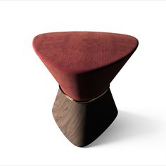 an upholstered footstool with a wooden base and red fabric on it