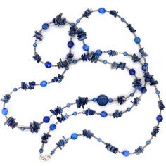 Handmade. Long, Stylish. One Of A Kind. Length 56 Inches. Free Gift With Purchase. Fast Shipping. N1493 Elegant Blue Lapis Lazuli Beaded Necklaces, Elegant Blue Gemstone Bead Crystal Necklace, Elegant Blue Crystal Necklaces With Gemstone Beads, Elegant Adjustable Blue Crystal Necklace, Elegant Blue Crystal Necklaces With Round Beads, Elegant Blue Beaded Necklace With Gemstone Beads, Elegant Blue Crystal Necklace With Round Beads, Bohemian Blue Lapis Lazuli Beaded Necklace, Elegant Long Blue Beaded Necklace