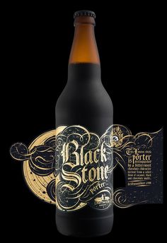 a bottle of beer with a label for black stone brewery on the front and side