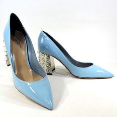 100% Leather Imported Leather Sole Hand Made In Italy By Sebastian Milano Leather Upper Leather Lining Leather Sole Heel Is 3" Blue Patent Leather Heels With Leather Sole, Blue Luxury Low Heel Heels, Luxury Blue Low Heel Heels, Luxury Blue Heels For Galas, Luxury Blue Heels With Leather Sole, Black Patent Pumps, Lace Pumps, Gold Pumps, Platform Stilettos