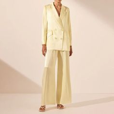 Elevate your style with our Chic Yellow Satin Pants Suit, a sophisticated ensemble designed for women who appreciate elegance and comfort. This suit features luxurious satin fabric in a vibrant yellow hue, perfect for making a bold fashion statement. Satin Pants Suit, Shona Joy La Lune, Pant Suits For Women, Yellow Suit, Stylish Blazer, Yellow Satin, Shona Joy, Satin Pants, Blazer Set