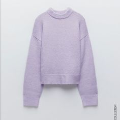 Relaxed Crop Sweater With Rib Trim. New With Tags Lavender Knit Sweater For Fall, Cozy Lavender Sweater For Fall, Cozy Lavender Fall Sweater, Winter Soft Knit Purple Tops, Purple Soft Knit Winter Top, Trendy Lavender Winter Sweater, Lavender Crew Neck Sweater For Fall, Winter Purple Soft Knit Tops, Cozy Lavender Sweater For Winter