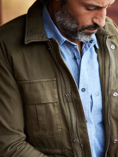 Constructed from a stretch woven cotton and then garment dyed, the Harrison Jacket is the kind of versatile piece we specialize in at AETHER. Life Of Adventure, Life Well Lived, Field Jacket, Woven Cotton, Lightweight Jacket, Cotton Weaving, Timeless Style, Warm Weather, Military Jacket