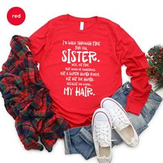 Red T-shirt With Name Print For Gift, Funny Long Sleeve T-shirt With Custom Print, Family Matching Long Sleeve Custom Print T-shirt, Red Name Print T-shirt For Gift, Family Matching Long Sleeve T-shirt With Text Print, Family Matching Long Sleeve Text Print T-shirt, Long Sleeve T-shirt With Name Print Gift, Pre-shrunk Long Sleeve T-shirt As A Gift, Long Sleeve Pre-shrunk T-shirt As Gift