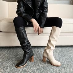 Stay warm and stylish this winter with our Handmade 2023 Casual Square Toe Knee Boots for women. Made from genuine leather. these boots are both durable and comfortable. The knee-high design provides ample coverage from the cold. while the square toe adds a touch of sophistication. Perfect for both casual and dressy outfits. these boots are the ultimate must-have for any winter wardrobe. Handcrafted with care. these shoes are the perfect combination of comfort and style. Order now and stay cozy Women Leather Boots, Basic Boots, Leather Knee Boots, Thigh Boots, Fur Shoes, High Design, Thigh Boot, Pu Heels, Slip On Boots