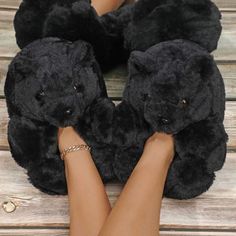 Brand New And Never Worn Colorful Sneakers Women, Black Teddy Bear, Heel Sandals Outfit, Custom Sneakers Diy, Fluffy Shoes, Shein Shoes, Bear Slippers, Pretty Shoes Sneakers, White Fashion Casual