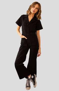 When you want to look good with minimal effort. The Logan Jumpsuit has short-sleeves and a button closure with the perfect wide leg fit. Throw her on when a Thursday feels like a Monday and you don't know what to wear. Button Closure Wide Leg Short Sleeve Elastic Detail around the backside Stretchy For best results wash on delicate cycle (or hand wash) on cold with eco detergent and lay flat or line dry. Steam to release wrinkles. Don't Know What To Wear, Coverall Jumpsuit, Nordstrom Store, Black Jumpsuit, Signature Design, Lay Flat, Jumpsuits For Women, The Row, Wrinkles