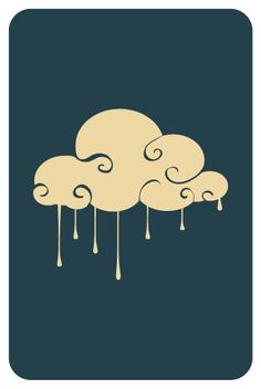 some white clouds with water dripping from them on a dark blue and yellow square background