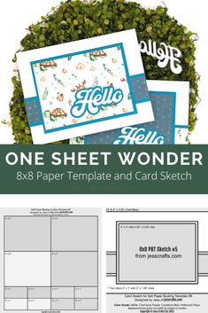 the printable sheet wonder 8x8 paper template and card sketch is on display