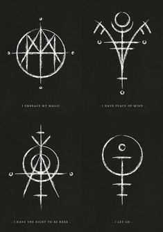 four different types of symbols on a black background