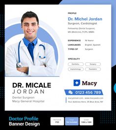 a doctor resume is displayed on a black and white background with blue circles around it