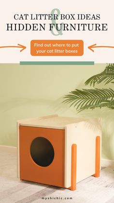 an orange and white box with the words cat litter box ideas hidden furniture find out where to put your cat litter boxes