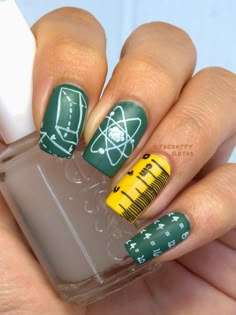 back to school nails Science Teacher Nails, Math Nails, Science Nails, Teacher Nails, School Nail Art, Nail Stamp, Back To School Nails, Plain Nails, Nail Art Stamping