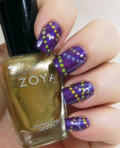 31 #Fantastic Mardi Gras Nail Art Ideas ... Geometric Nails, Violet Nails, Festive Nail Designs, Nail Blog, Mardi Gras Beads, Color Club, Festival Nails