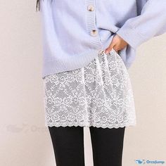 Orcajump - Lace Hem Undercover Skirt Extender for Sweaters: Camisole with Bottom Lace Trim, Enhancing Coverage for Causal Versatility Leggins Outfit, Skirt Extender, Half Skirt, Slip Skirt, Lace Hem, Short Sleeve Pullover, Types Of Skirts, White Sweatshirt, White Sweaters