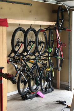 there is a bike rack in the garage