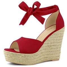 These wedges feature ankle tie up and a espadrille heel to add comfort and style to your everyday look. Easy to pair with favorite denim jeans, shorts, skirts, and your everyday casual wear!Wedge Heel Sandals.Espadrille Platform.Ankle Strap, Tie Up.Vamp: Faux Suede; Outsole: Espadrille+Rubber. Size: 7.5. Color: red. Gender: female. Age Group: adult. Pattern: Solid. Material: denim/suede. Cheap Trendy Multicolor Wedge Sandals, Cheap Pink Casual Wedge Sandals, Cheap Beach Espadrilles With Wedge Heel, Cheap Green Wedge Sandals For Vacation, Cheap Trendy Pink Wedge Sandals, Cheap Orange High Heel Wedge Sandals, Affordable Green Wedge Sandals For Summer, Cheap Orange Wedge Heels, Cheap Yellow Wedge Sandals For The Beach