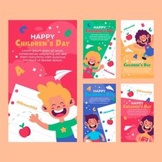 children's day flyer templates with kids holding paper and apple on pink background