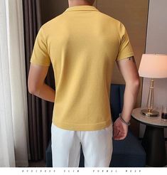 British New-Age Slim Fit Polo (3 Colors) – BOJONI Spring Solid Color Polo Collar T-shirt, Classic Yellow Short Sleeve Tops, Fitted Yellow Top With Polo Collar, Fitted Plain Tops With Polo Collar, Polo Cardigan, Knitted Polo Shirt, Slim Fit Polo Shirts, Knitted Polo, Slim Fit Polo