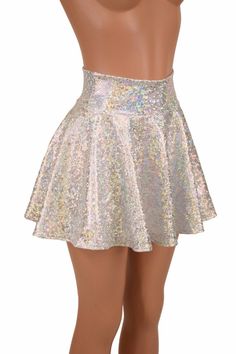 "This item is made to order, please read all the way through the listing before purchasing! Silver on white shattered glass print holographic mini skirt. This fabric has such a gorgeous liquidy rainbow holographic effect! It is made of four way stretch lycra spandex. It has a soft, spandex waistband (elastic free) that sets at the natural waist. Womens Sizing (See below for instructions on where measurements should be taken) XXS: Bust 29\"-30\" / Waist 22\"-23\" / Hips 30\"-32\" Extra Small: Bus Rave Skirt, Sparkly Shorts, Rainbow Holographic, Celebrity Fashion Looks, Party Fits, Shattered Glass, Glass Print, Rave Festival, Fall 2022