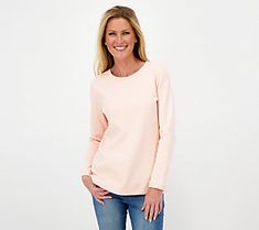 There's nothing we love more than a casual waffle-knit top. Wear this one all autumn long with a blanket shawl or cozy booties. From Denim & Co.® Fashions. Spring Crew Neck Long Sleeve Top With Textured Knit, Spring Textured Knit Long Sleeve Crew Neck Top, Textured Knit Cotton Top For Fall, Textured Knit Tops For Casual Spring Gatherings, Basic Knit Top For Fall, Basic Sweater For Layering In Spring, Solid Winter Tops For Casual Gatherings, Basic Knit Tops For Spring, Dress For Dinner