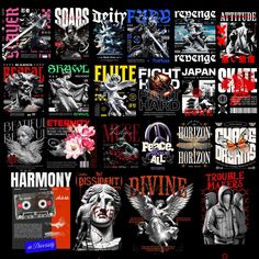 an image of many different types of posters