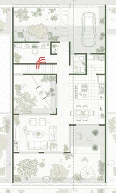 the floor plan for a house with two floors and one car parked in front of it