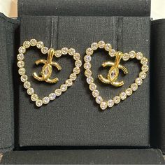 Brand New In Box. Original Packaging Luxury Gold Heart Earrings For Formal Occasions, Gold Luxury Heart Earrings For Formal Occasions, Luxury Double Heart Earrings, Luxury Heart-shaped Earrings, Luxury Yellow Gold Heart Earrings As Gift, Luxury Double Heart Earrings For Valentine's Day, Luxury Heart Earrings For Valentine's Day Wedding, Luxury Heart Cut Earrings For Gift, Luxury Heart Cut Earrings As A Gift