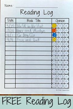 the free reading log for children to use on their own books and crafts, with an image