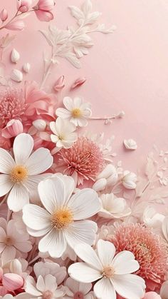 pink and white flowers on a light pink background