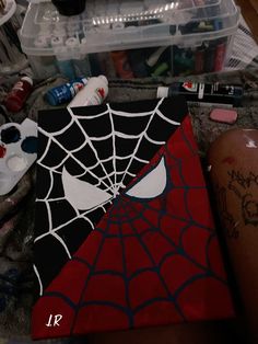 Spider Man Things To Make, Things To Paint On A Big Canvas, Spider Man Painting Easy, Spider Man Diy Gifts, Spider Man Canvas Painting, Spider Man Ideas, Painting Ideas On Canvas Y2k, Painting Ideas Spiderman, What To Paint On A Canvas Easy