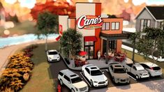 an image of cars parked in front of a restaurant