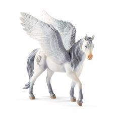 a toy horse with wings on it's head and tail is shown in front of a white background