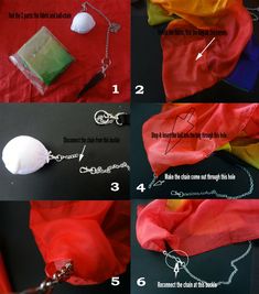 instructions on how to make a rainbow colored umbrella with chains and tassels for decoration