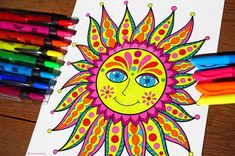 the sun has been drawn with markers and crayons to draw it on paper