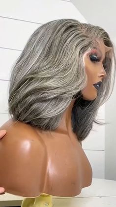 Mid-Length Salt And Pepper Wig Straight Human Hair 5x5 HD Lace Wigs For Polished Women Wavy Hair Bob, Grey Wigs, Hd Lace Wigs, Grey Highlights, Wavy Bob, Grey Wig, Natural Wavy Hair, High Quality Wigs, Hair Bob