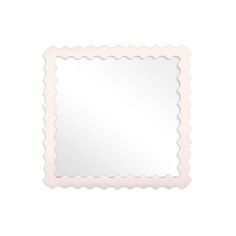 a square mirror with scalloped edges on a white background and a light pink border