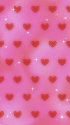 a pink background with lots of red hearts on the bottom and stars in the middle